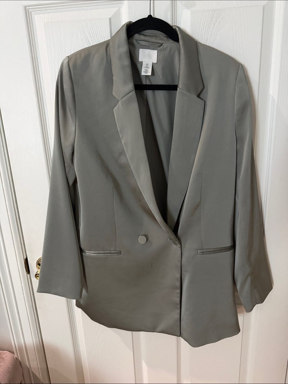 H&M Satin Light Gray sage Blazer Jacket Oversize smalll